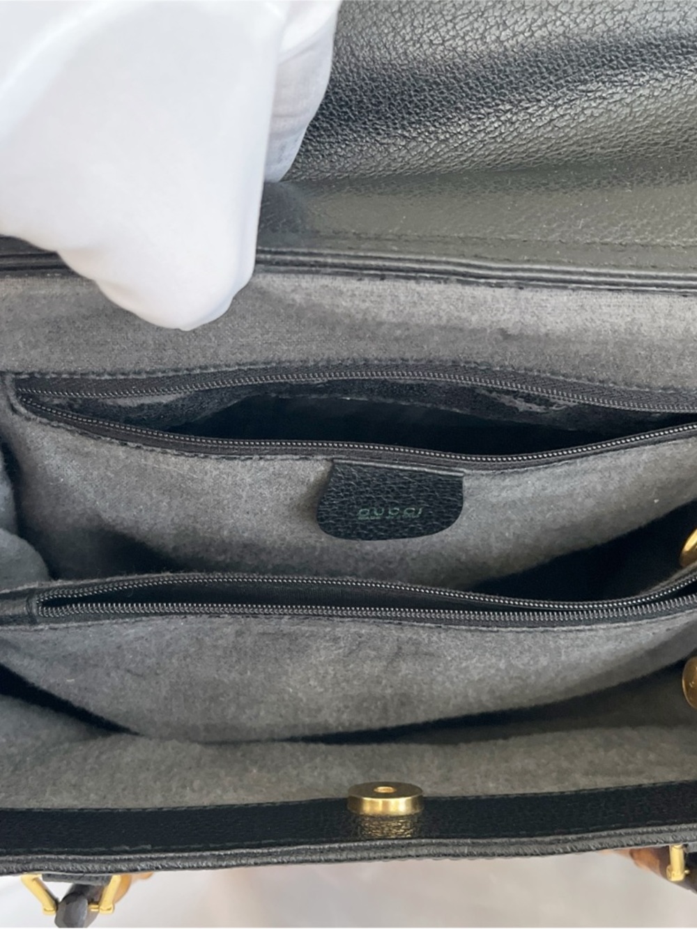 GUCCI Bamboo Diana Vintage Tote Bag Black Suede Leather Top Handles 1990s - Picture 7 of 17